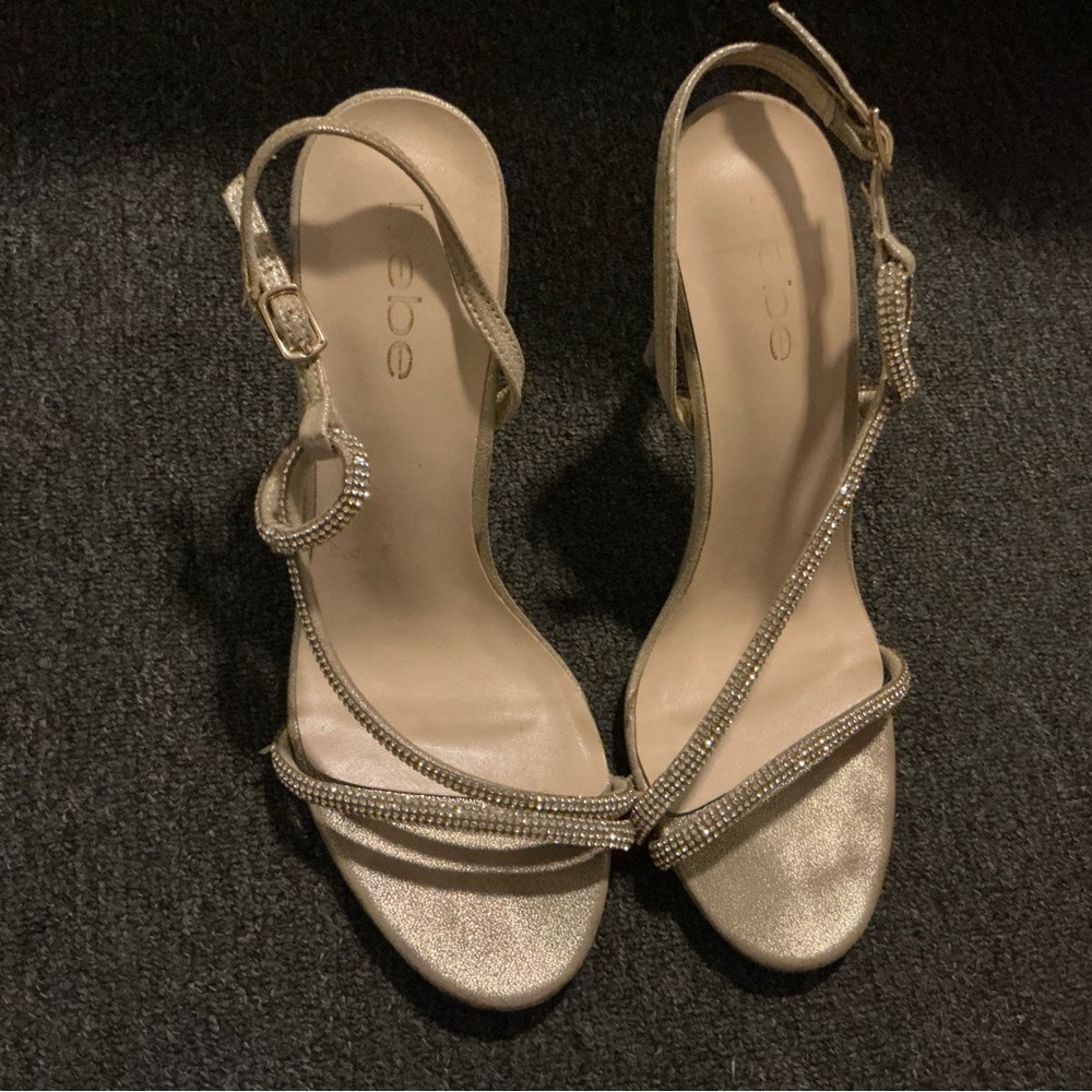 Bebe Sparkling Gold Strappy Heels